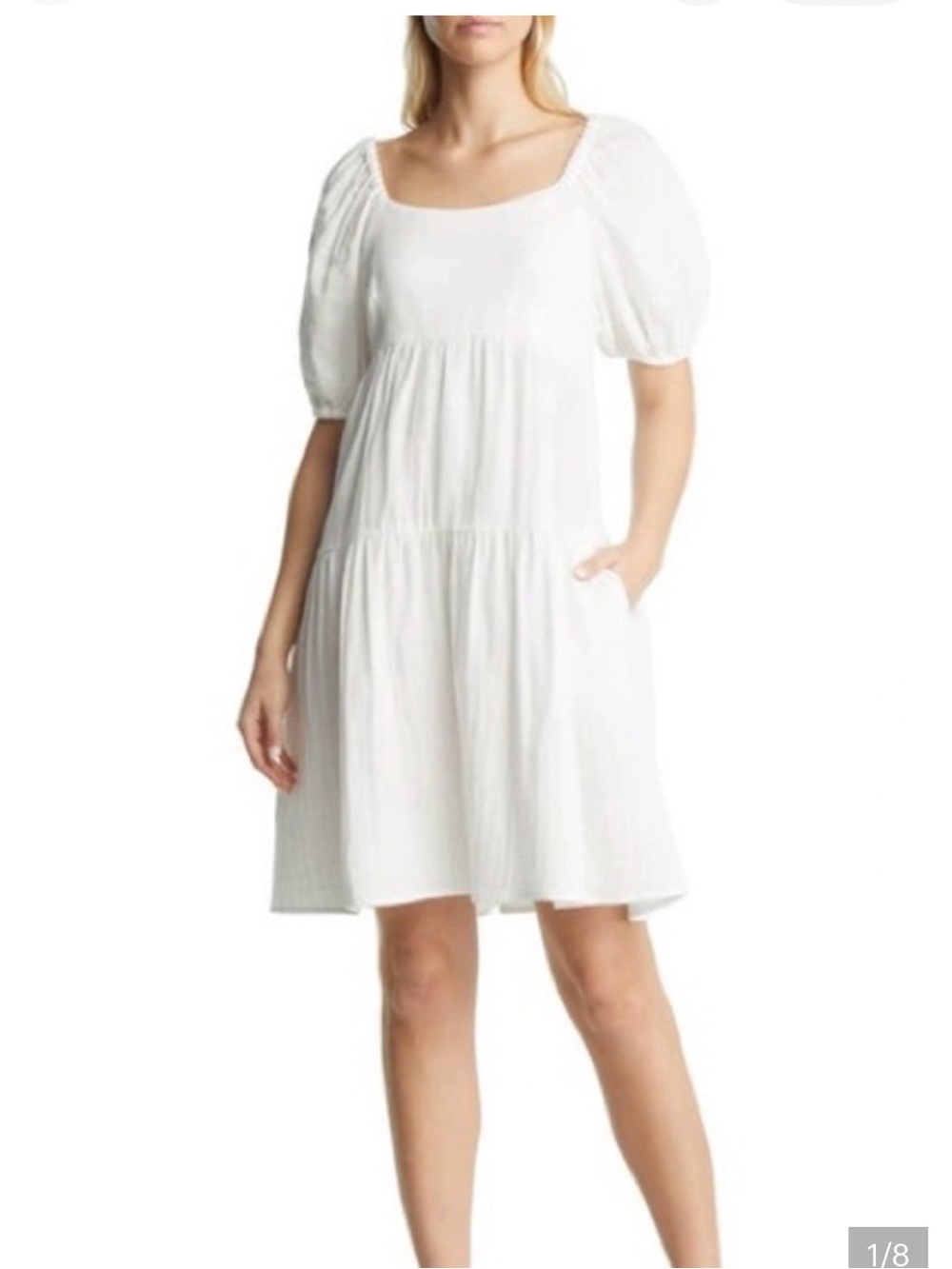 Caslon White Square Neck Puff Sleeve Dress